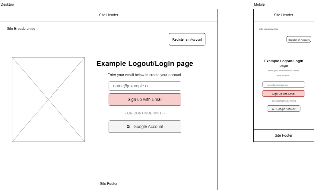 Wireframe for login-logout